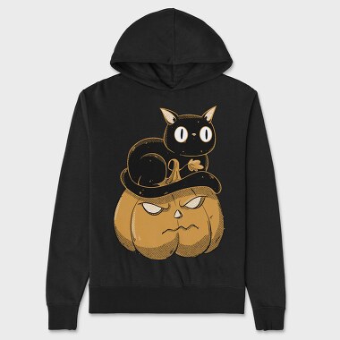 Pumpkin and Cute Black Cat, Unisex Men's Hoodie