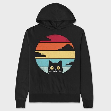 Retro Sunset Cat Funny, Unisex Men's Hoodie