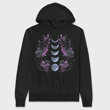 Purple Flowers Dark Moon, Unisex Men's Hoodie