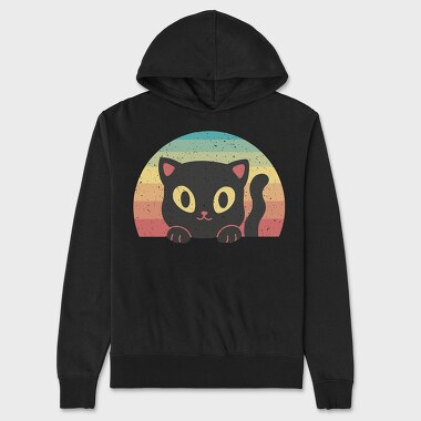 Peeking Cat Retro Sunset, Unisex Men's Hoodie