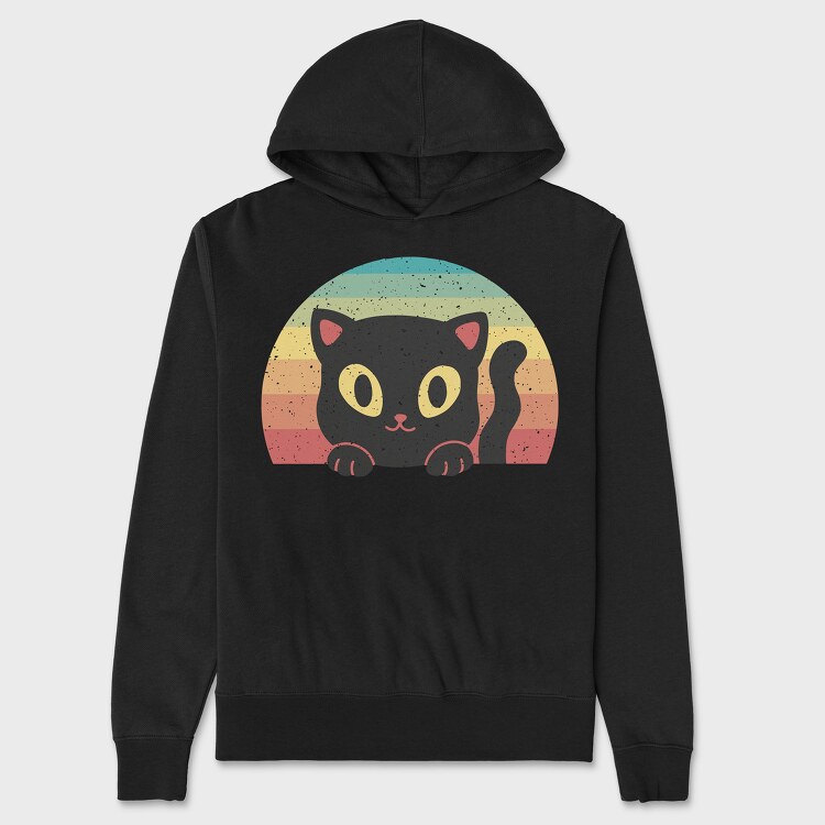 Peeking Cat Retro Sunset, Unisex Men's Hoodie
