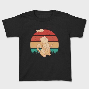 Cat Fishing Retro Sunset, Kids' T-Shirt