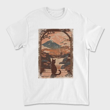 Унисекс Мъжка Тениска, Cat Sitting Traditional Japanese