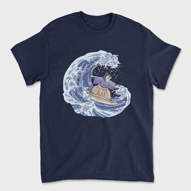 Унисекс Мъжка Тениска, Cat Surfing Japanese Wave