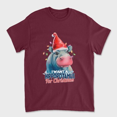 Hippo Watercolor Christmas, Unisex Men's T-Shirt