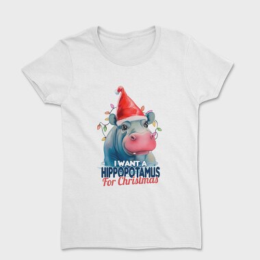 Hippo Watercolor Christmas, Women's T-Shirt