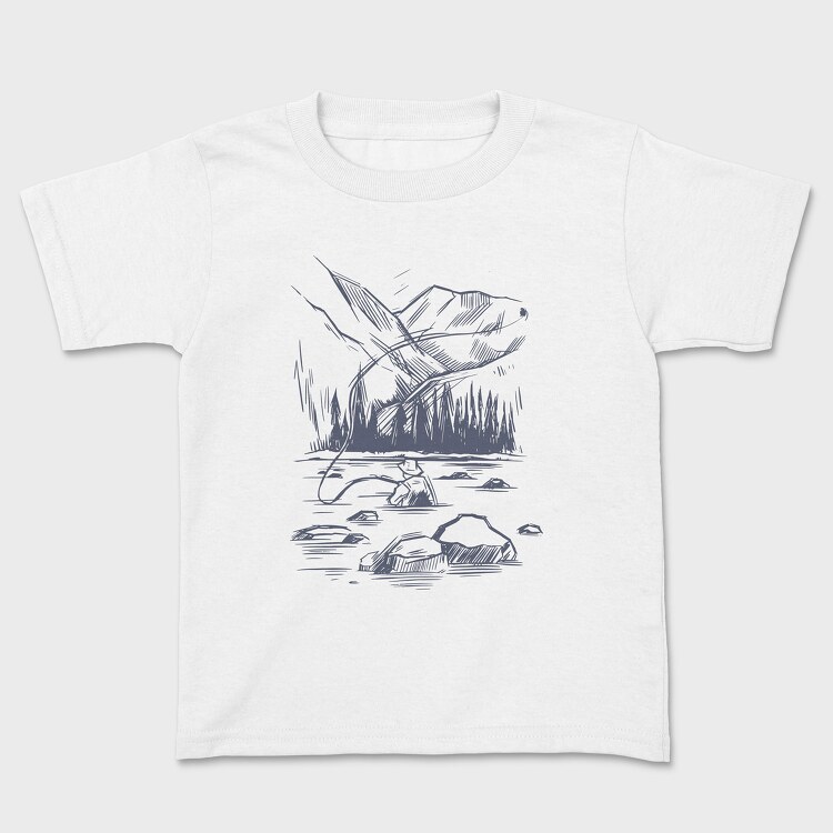 Monochrome Fisherman, Kids' T-Shirt