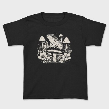 Monochrome Frog on Mushroom, Kids' T-Shirt