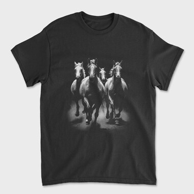 Unisex Men's T-Shirt, Horses Monochrome