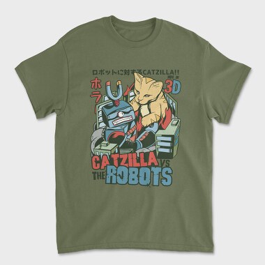Catzilla vs Robot, Unisex Men's T-Shirt