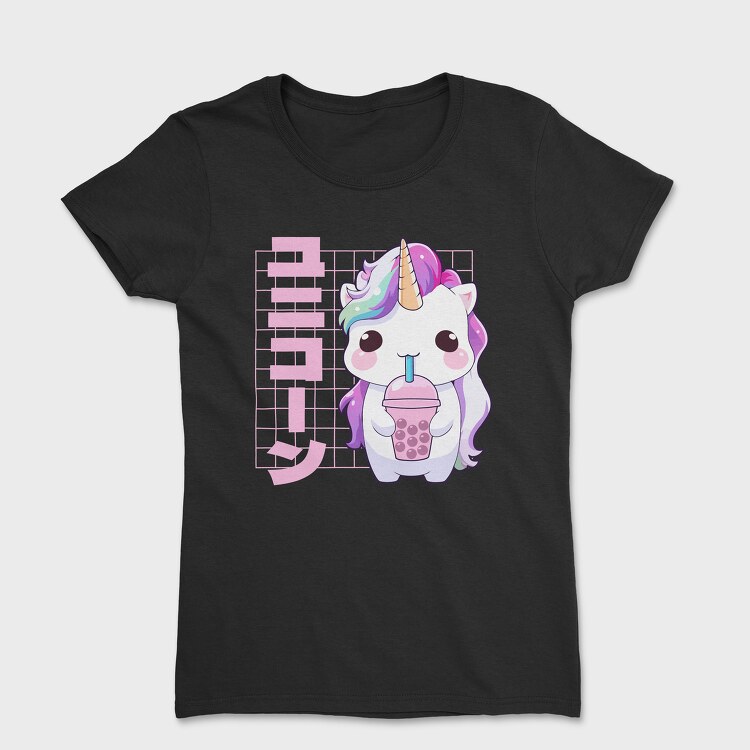 Unicorn Cute Boba Tea, Дамска Тениска