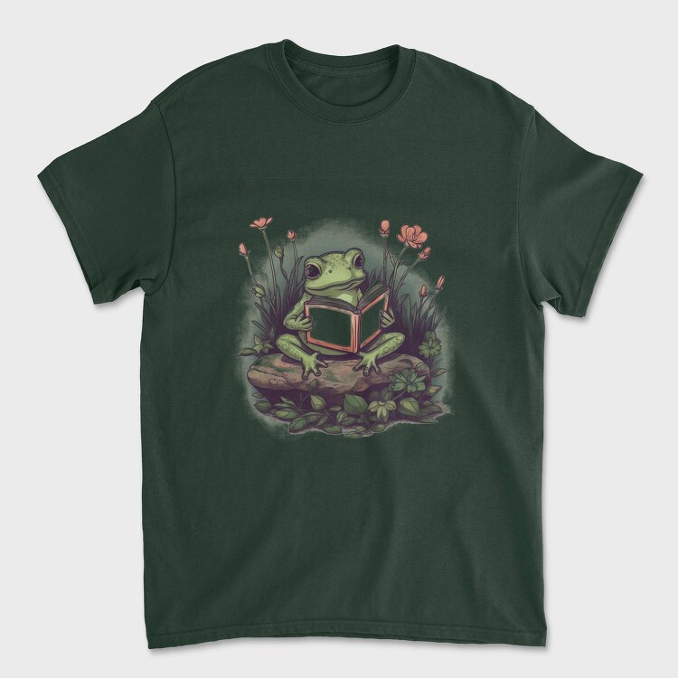 Frog Reading Flowers, Унисекс Мъжка Тениска
