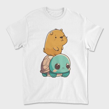 Unisex Men's T-Shirt, Kawaii Capybara and Turtle