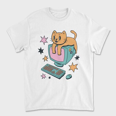 Computer Cat, Unisex Men's T-Shirt