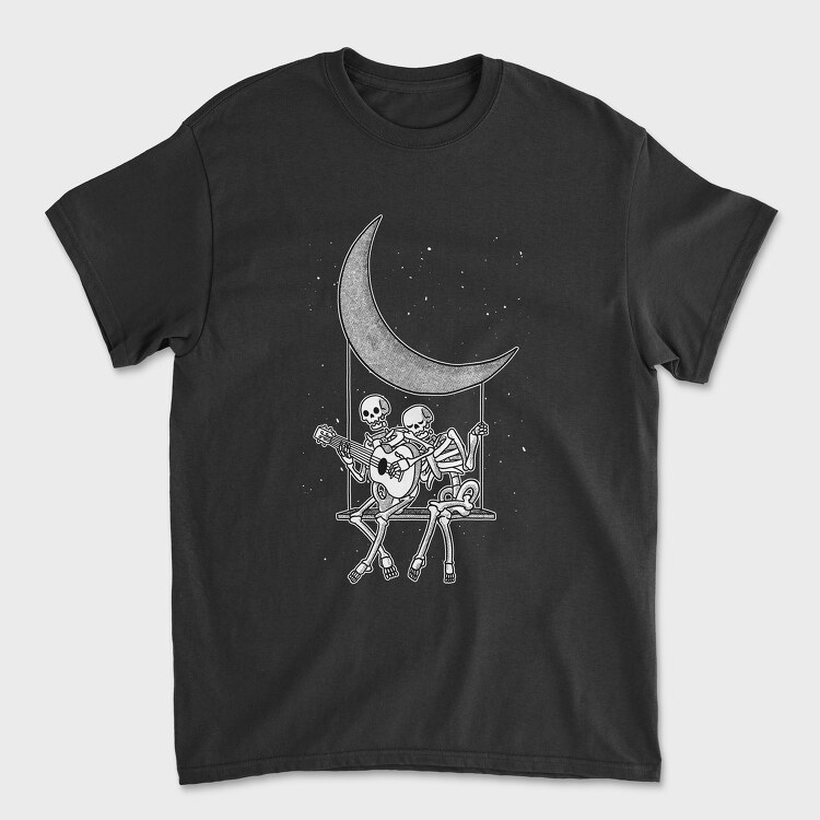 Skeletons Couple Guitar Moon, Unisex Men's T-Shirt