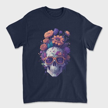 Skull Flowers Glasses, Unisex Men's T-Shirt