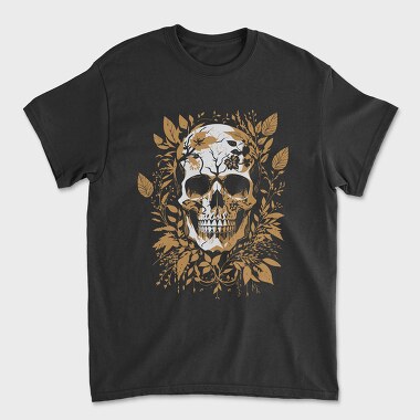 Унисекс Мъжка Тениска, Skull Gold Leaves