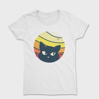 Black Cat Sunset Retro, Women's T-Shirt