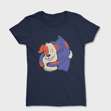 Blue Cat and Dog Hugging, Women's T-Shirt