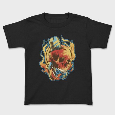 Skull Skater in Fire, Kids' T-Shirt