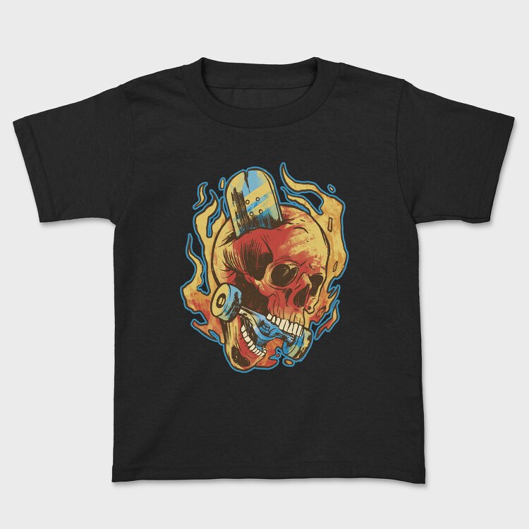 Skull Skater in Fire, Kids' T-Shirt