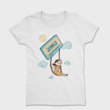 Girl Swinging on a Cassette Tape, Women's T-Shirt