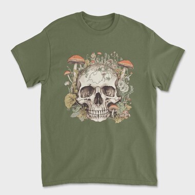 Skull With Mushrooms and Flowers, Unisex Men's T-Shirt