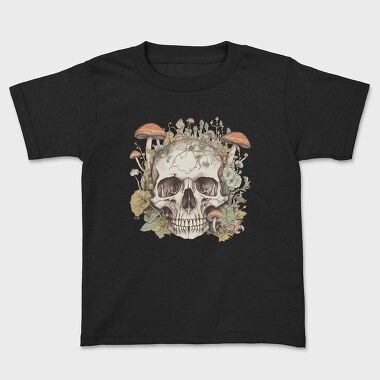 Skull With Mushrooms and Flowers, Kids' T-Shirt