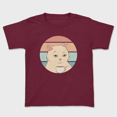 Kids' T-Shirt, Bored Cat With Coffee