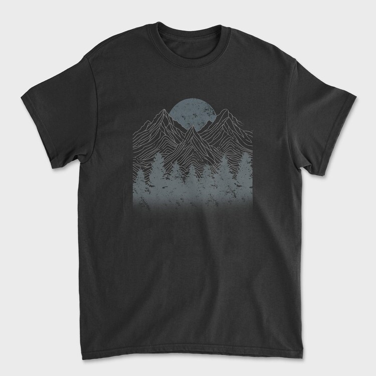 Lineal Mountains Pine Trees, Unisex Men's T-Shirt