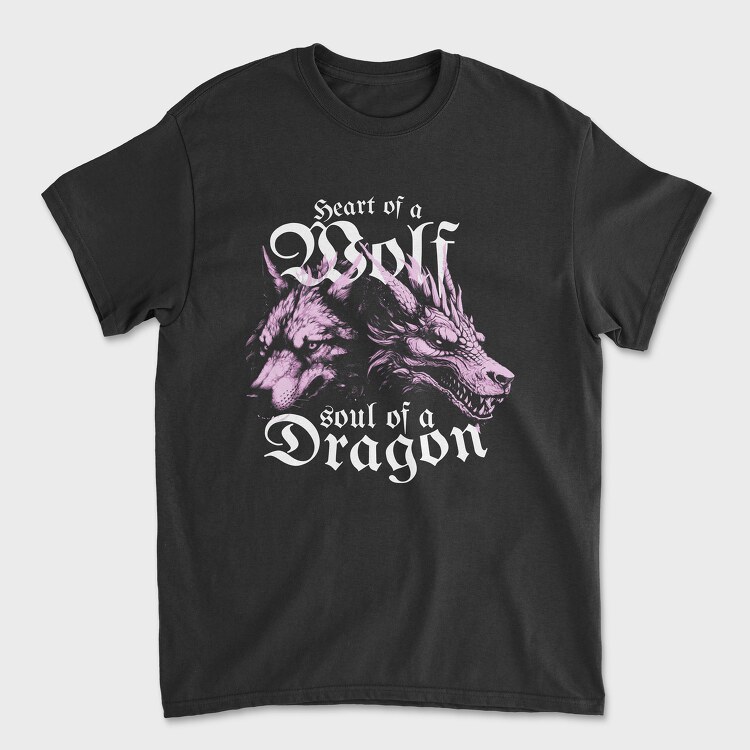 Унисекс Мъжка Тениска, Wolf and Dragon
