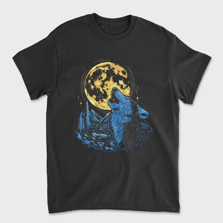 Wolf and Moon, Унисекс Мъжка Тениска