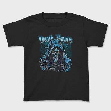 Death Awaits Grim, Kids' T-Shirt