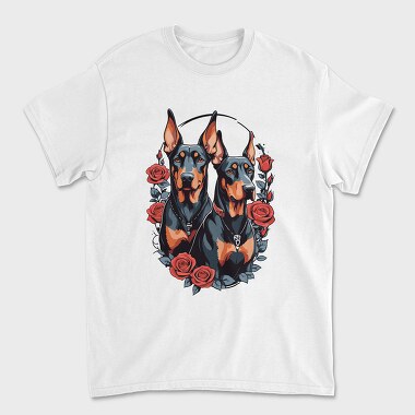 Doberman and Roses, Unisex Men's T-Shirt