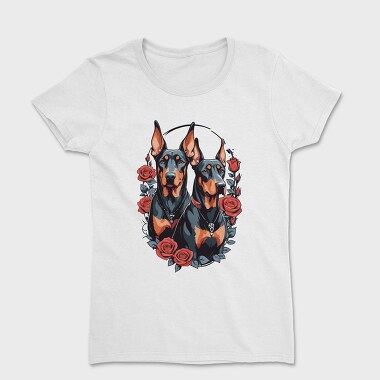Women's T-Shirt, Doberman and Roses