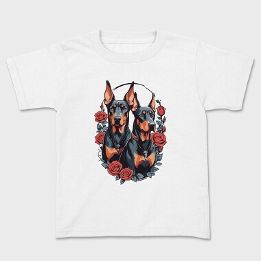 Doberman and Roses, Kids' T-Shirt
