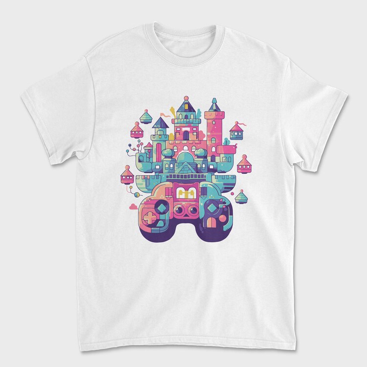 Castle Made Up With Gaming Controllers, Unisex Men's T-Shirt