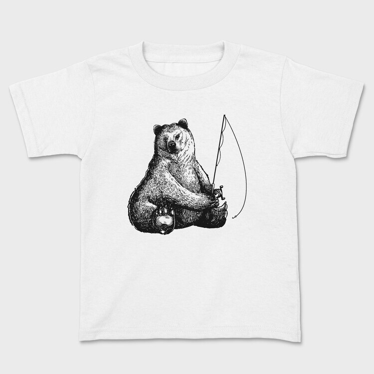 Hand Drawn Bear Fishing, Kids' T-Shirt