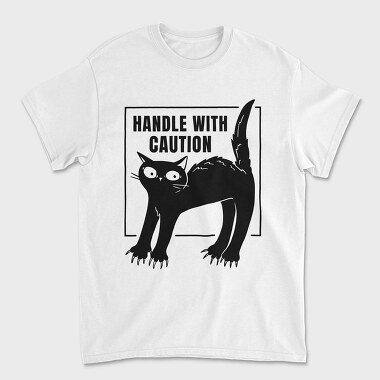 Handle With Caution Cat, Unisex Men's T-Shirt