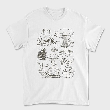 Handrawn Frogs Mushrooms, Unisex Men's T-Shirt