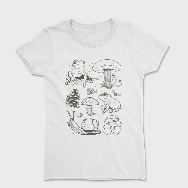 Handrawn Frogs Mushrooms, Women's T-Shirt