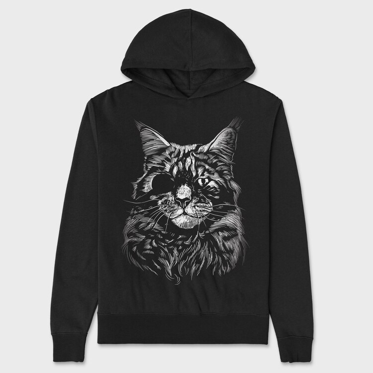 Cat Eyepatch Portrait, Unisex Men's Hoodie