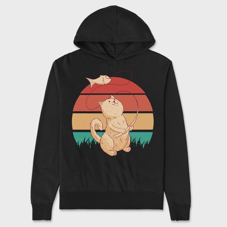 Cat Fishing Retro Sunset, Унисекс Мъжко Суичър