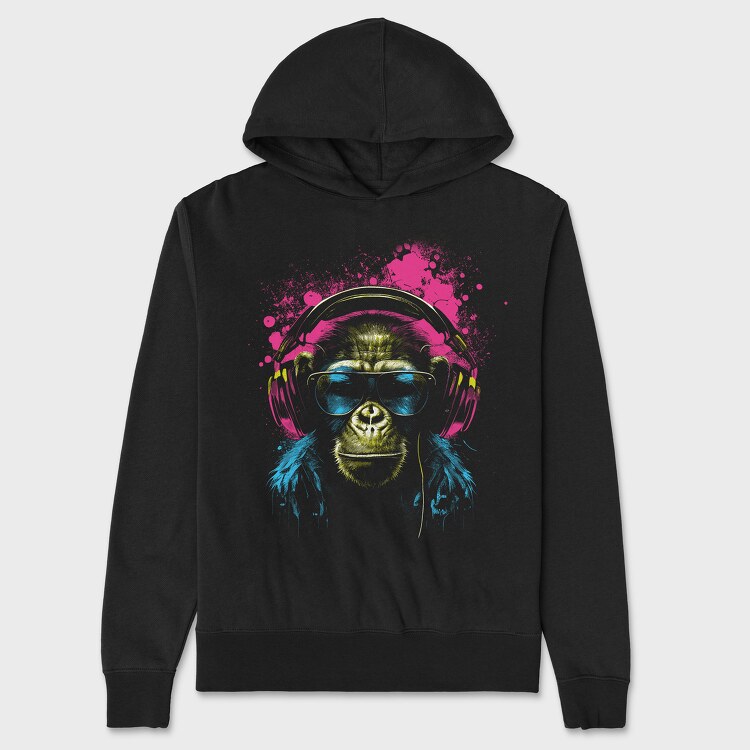 Monkey Headphones Portrait, Unisex Men's Hoodie