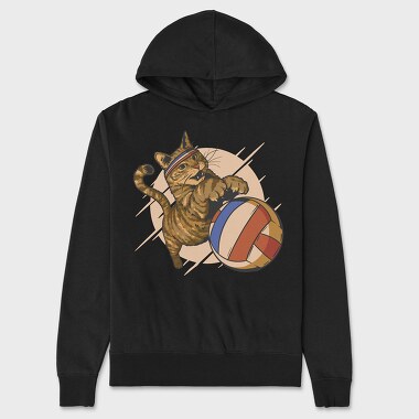 Cat Playing Volleyball, Unisex Men's Hoodie
