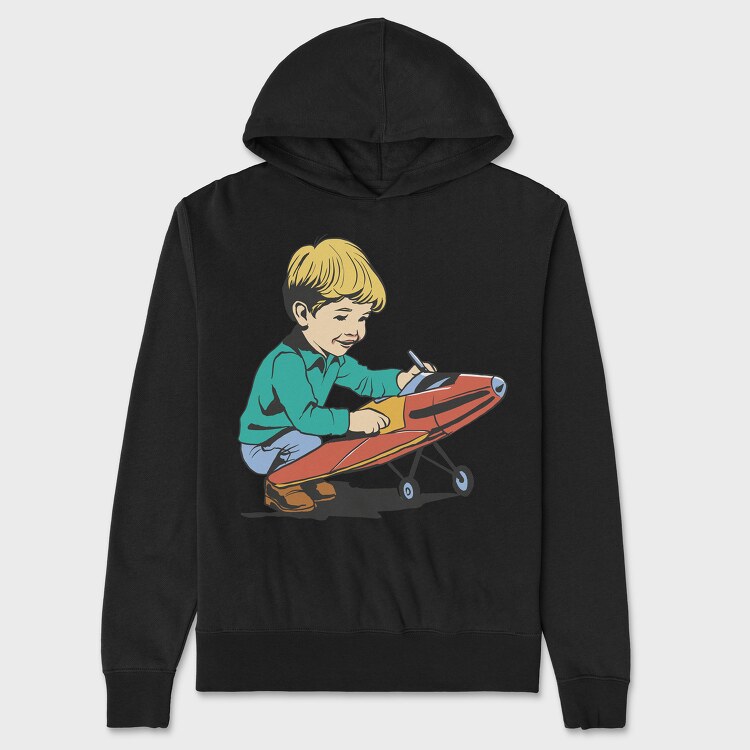 Kid Plane Vintage, Unisex Men's Hoodie