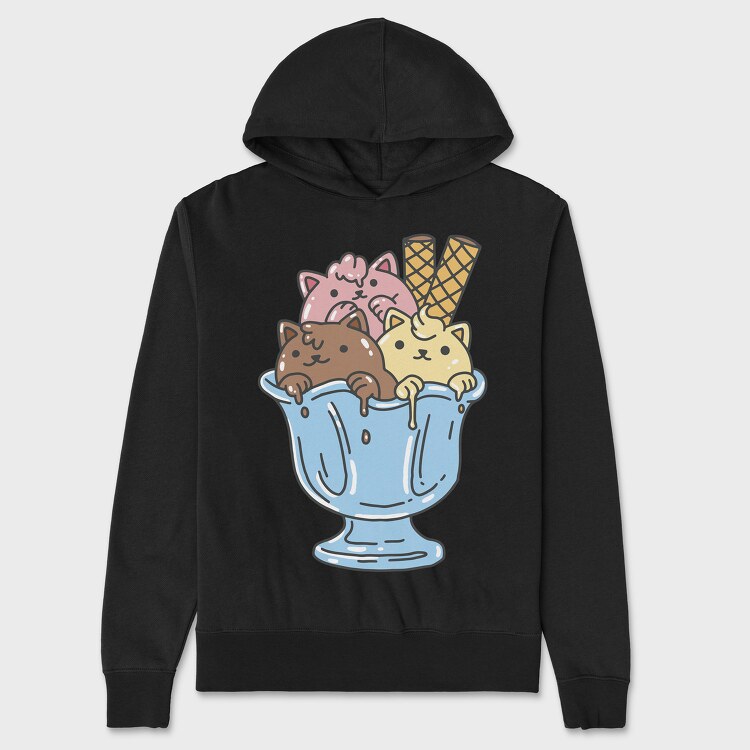 Cute Cats Ice Cream Bowl, Unisex Men's Hoodie