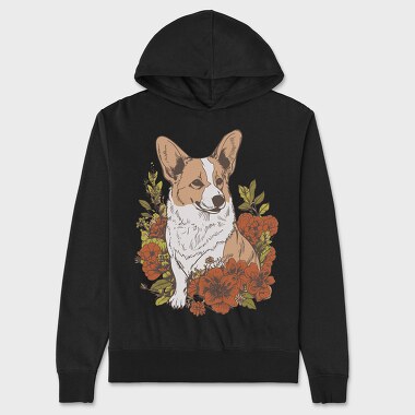 Corgi Dog Red Flowers, Unisex Men's Hoodie