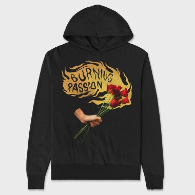 Fire Burning With Passion Flowers, Unisex Men's Hoodie