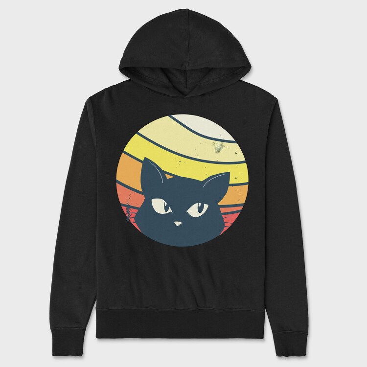 Black Cat Sunset Retro, Unisex Men's Hoodie
